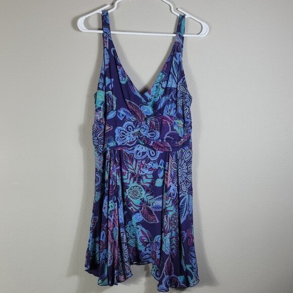 Vintage Y2K Margarita Flowy Floral Dress Size M Blue Purple Boho Fairy Asymm - Picture 1 of 10